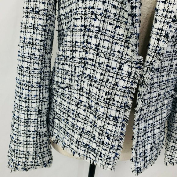 H&M Tweed Fringe Boucle Open Front Jacket Blazer - Picture 2 of 7
